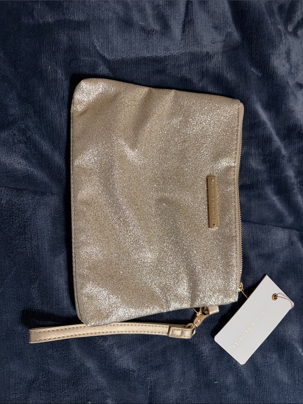 Poppy & Peonies Metallic Gold Glitter Wristlet Clutch